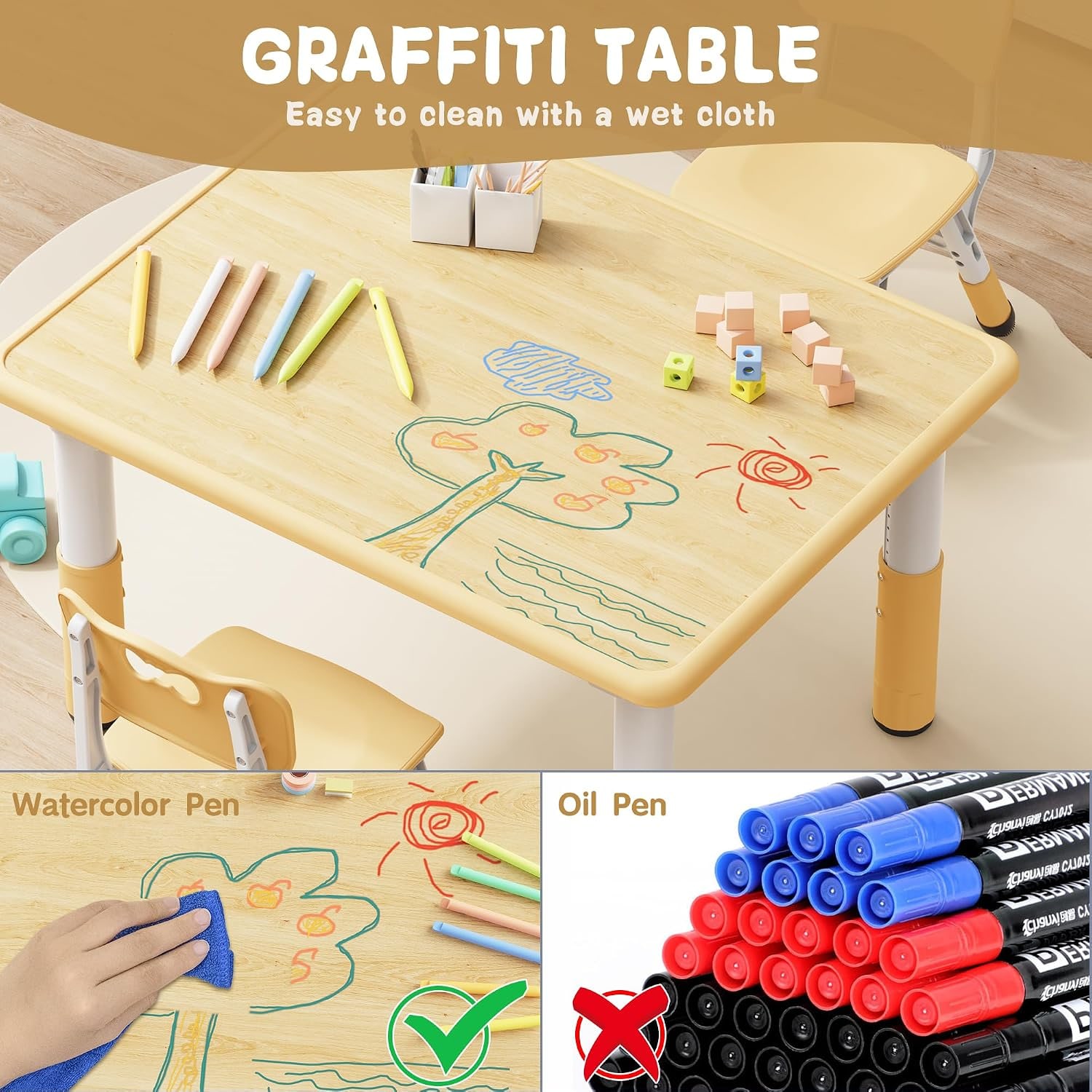 Height Adjustable Kids Table and Chair Set, detail view