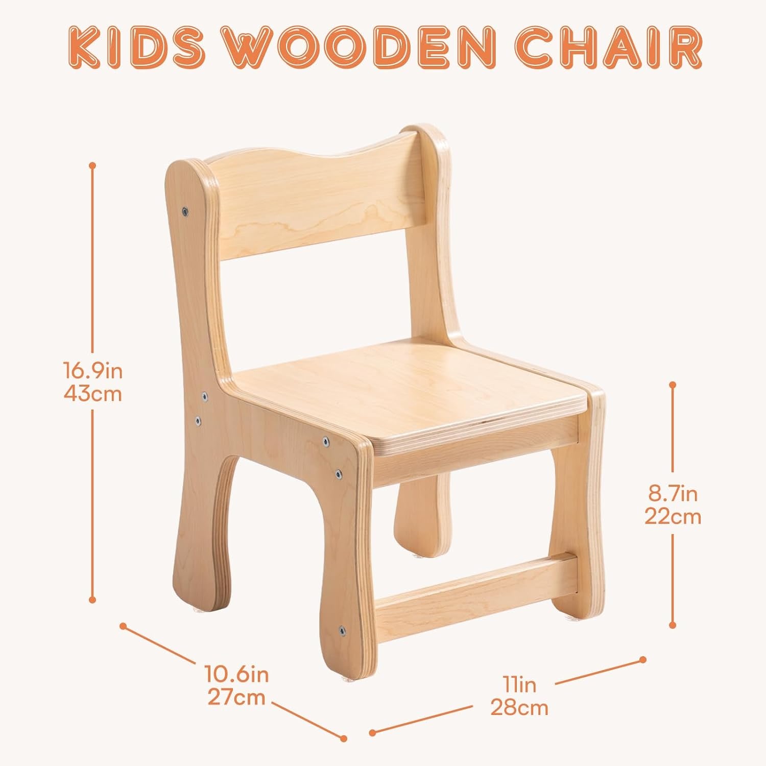 Wooden Kids Chairs Set of 2, detail view